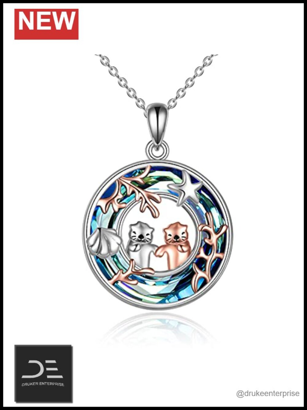Sterling Silver Crystal Sea Otter Pendant Necklace, Cute Animal Jewelry for Mom